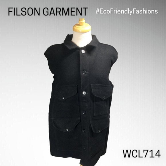 Filson Button-Front ShirtUtility Jacket Coat Size 44 Black Wool
